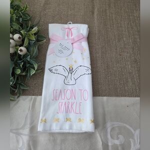 Rae Dunn White and Pink Kitchen Towel - Season to Sparkle
